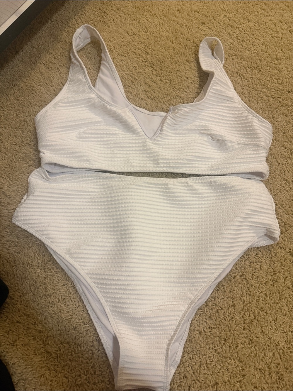 SHEIN White Ribbed V-Neck High-Waist Bikini Set